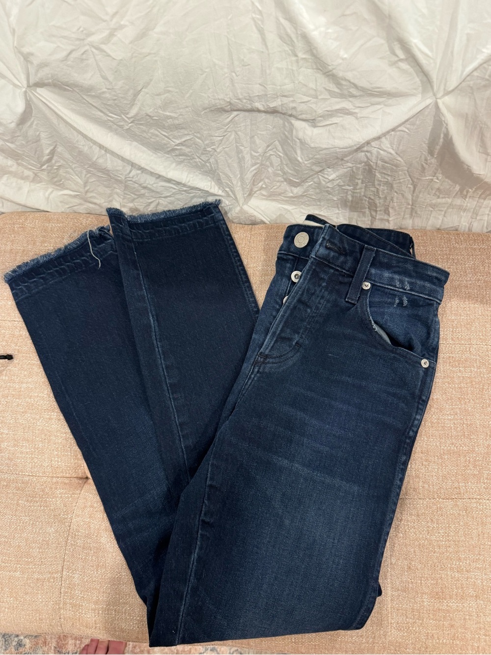 AMO Babe Eclipse Dark Wash Raw Hem Jeans Size 26